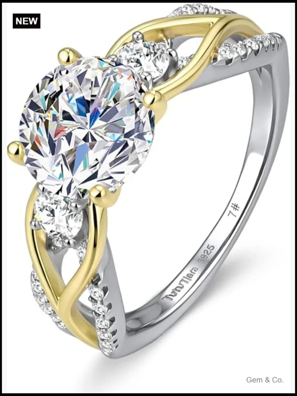 Twisted Promise Ring 2CT Moissanite 925 Sterling Silver 18K Gold Plated